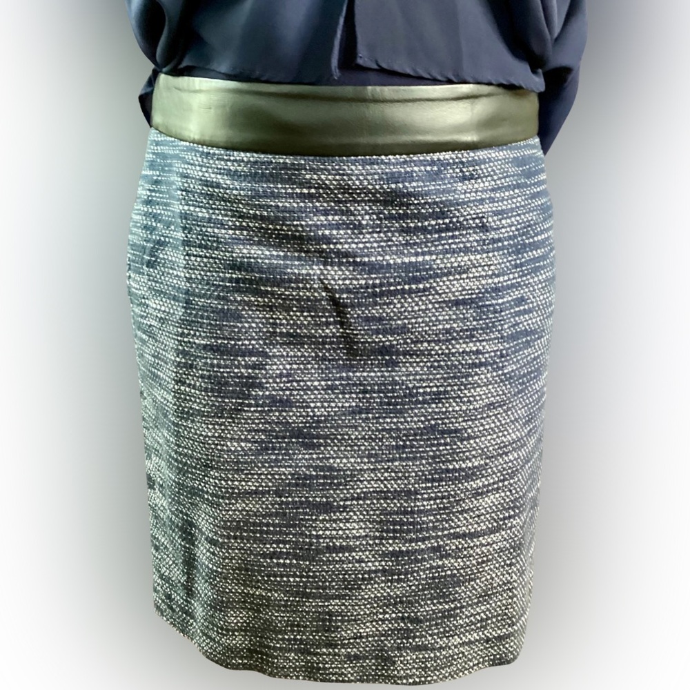 Talbots Black leather trim and Blue Pencil Skirt